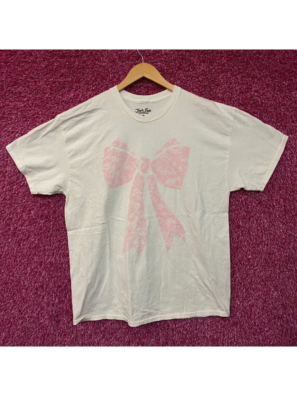 Pink Lace Print Bow T-shirt Large